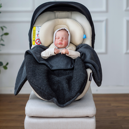 Einschlagdecke aus Wollwalk für Babyschale – warm, sicher & bequem, ideal ab Geburt - schwarz/ anthrazit