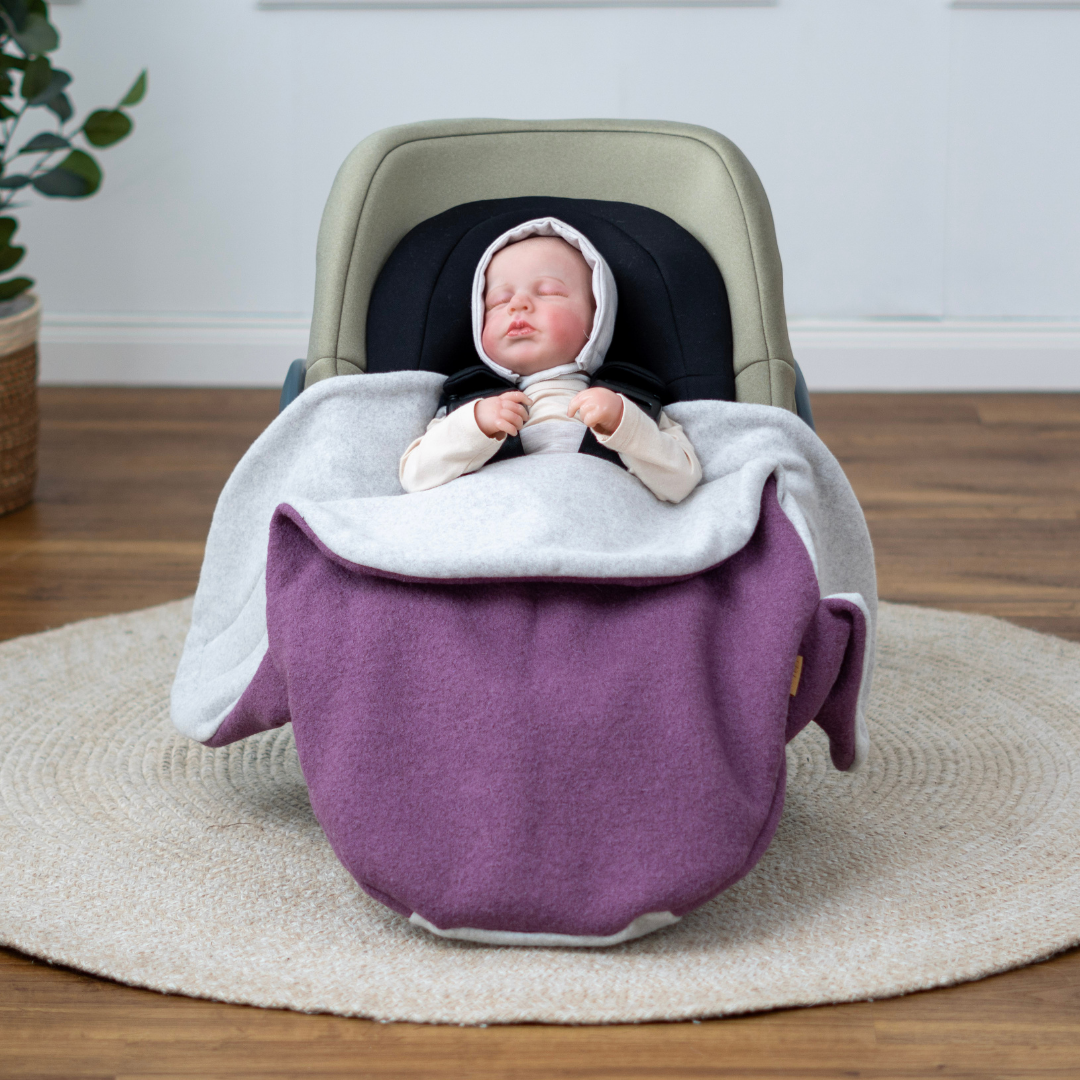 Einschlagdecke aus Wollwalk für Babyschale – warm, sicher & bequem, ideal ab Geburt - Mauve