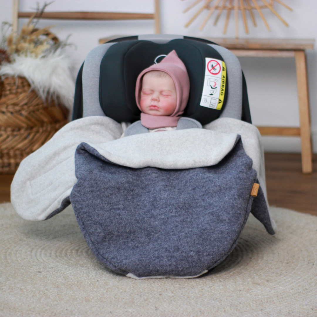 Einschlagdecke aus Wollwalk für Babyschale – warm, sicher & bequem, ideal ab Geburt - grau