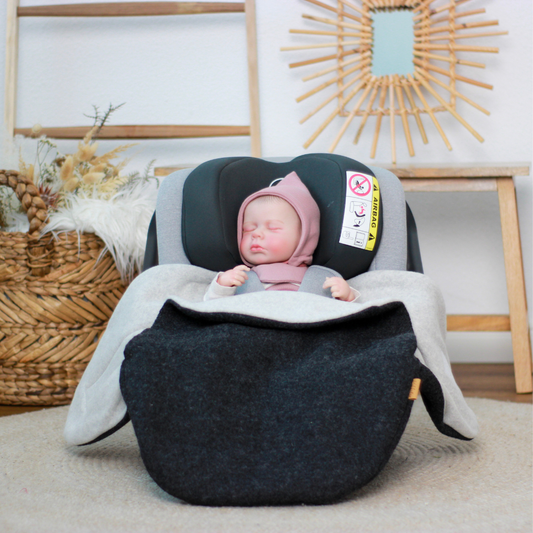 Einschlagdecke aus Wollwalk für Babyschale – warm, sicher & bequem, ideal ab Geburt - anthrazit
