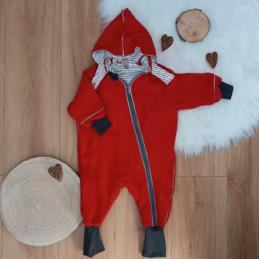 Wollboucle Overall mitwachsend Granatrot Größe 98/104 - Sofortkauf