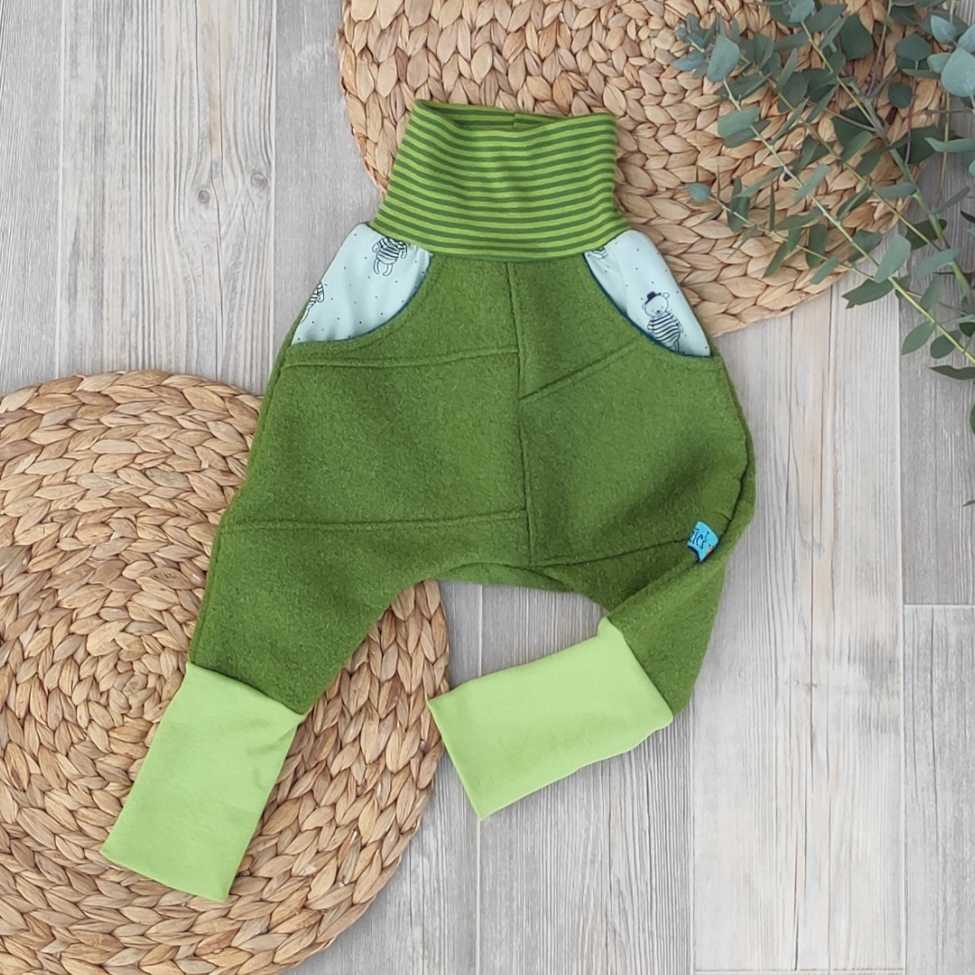 Wollwalk Hose "Grün mit Teddy" Gr. 68