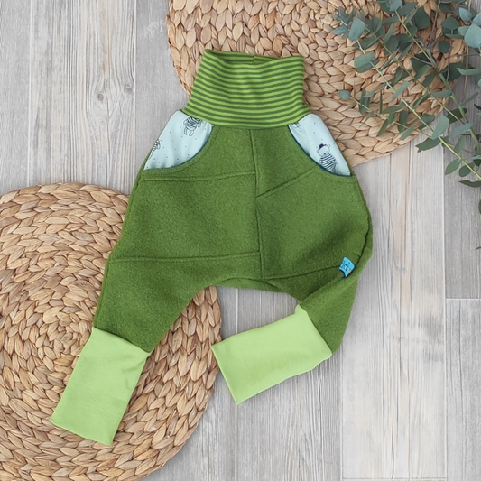 Wollwalk Hose "Grün mit Teddy" Gr. 68