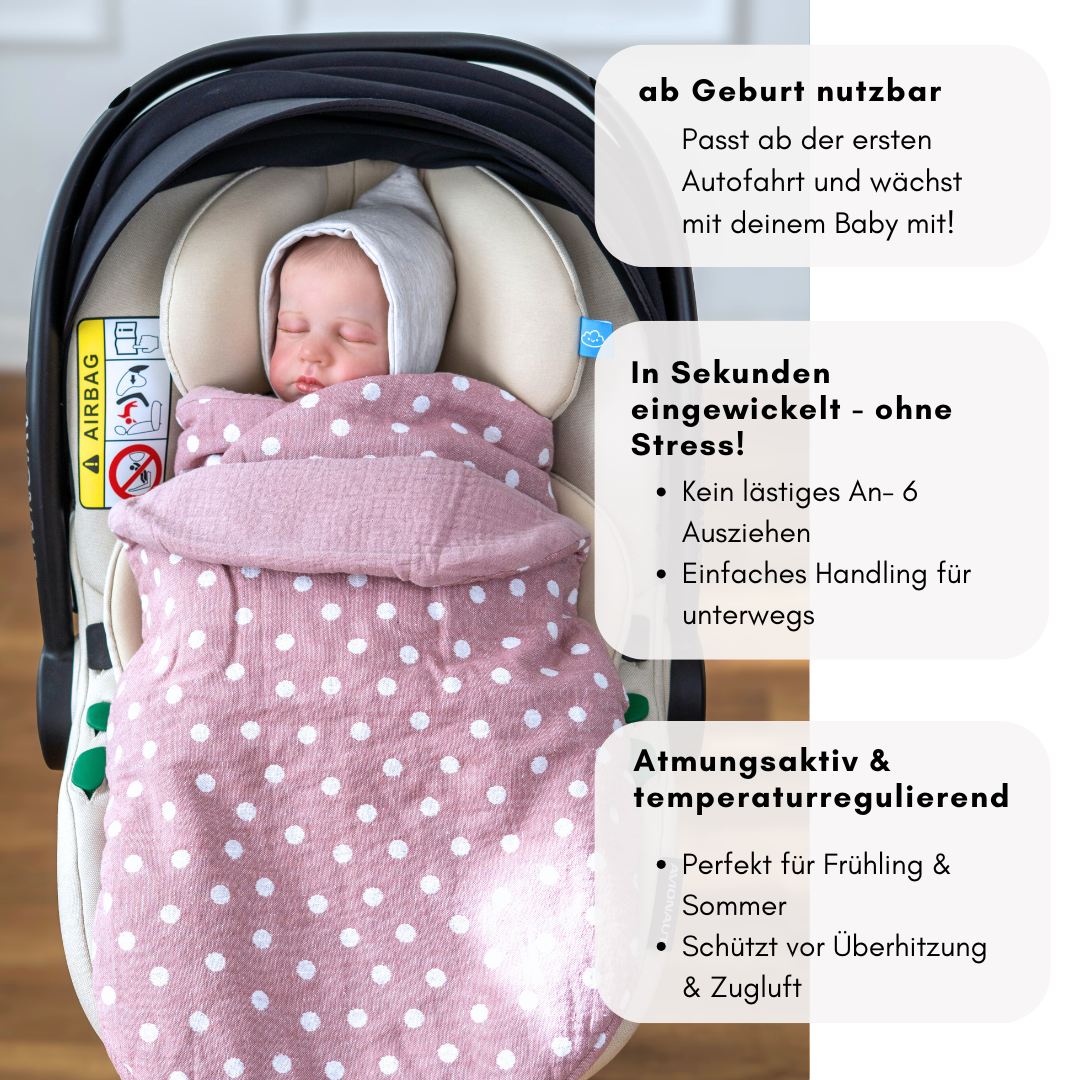 Einschladecke Frühling & Sommer - Dots rose (Baumwolle & Musselin)