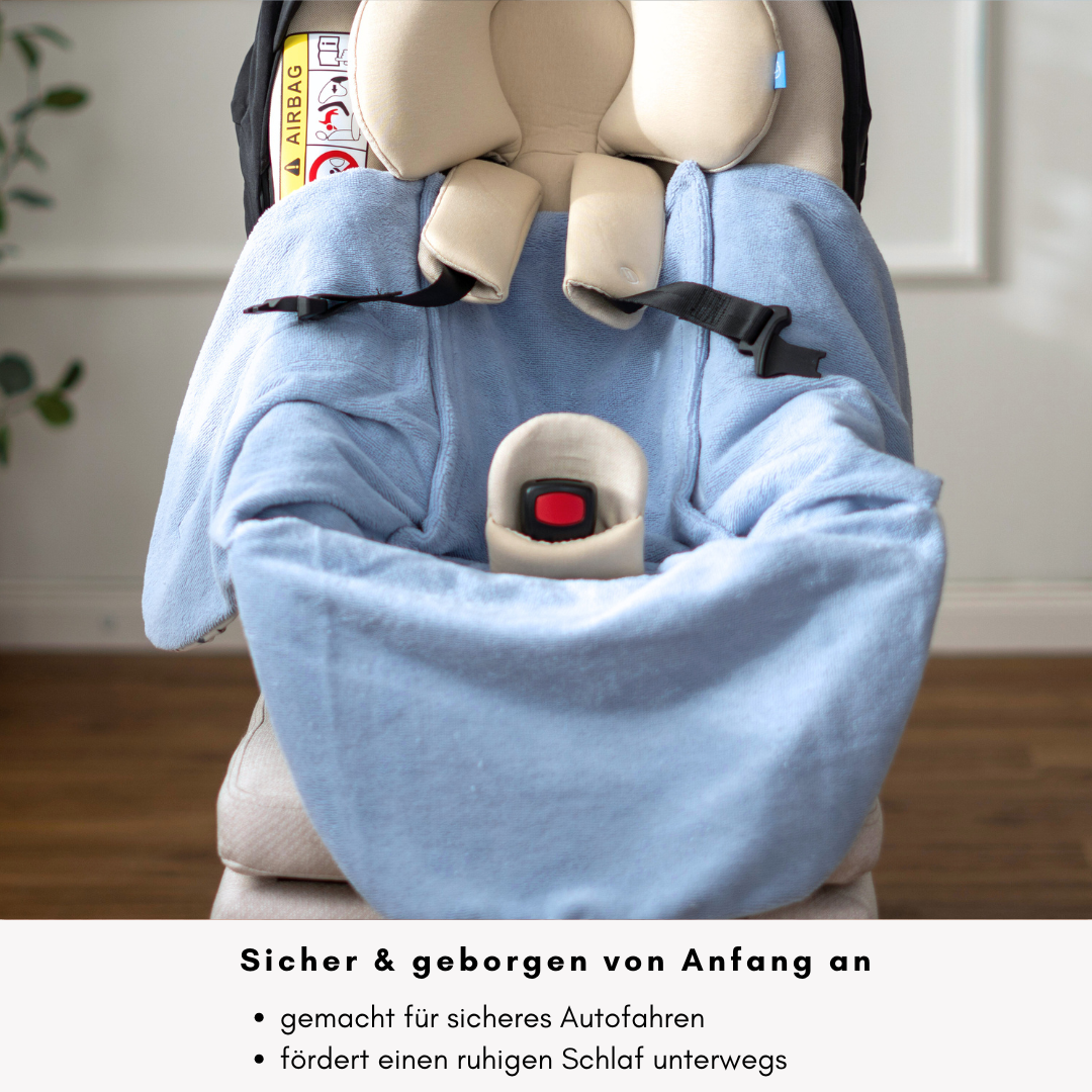Einschlagdecke Babyschale mit Gurtführung und weichem Futter