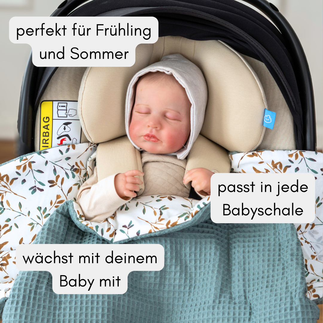 Einschlagdecke Frühling & Sommer - mint mit Zweigen (Waffel & Jersey)