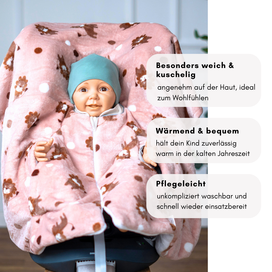 Kindersitzponcho "flauschiger Löwe rosé"