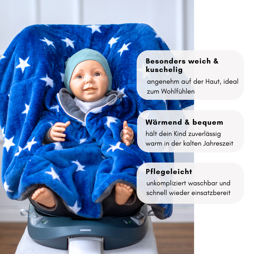 Kindersitzponcho "flauschige Sterne - blue "