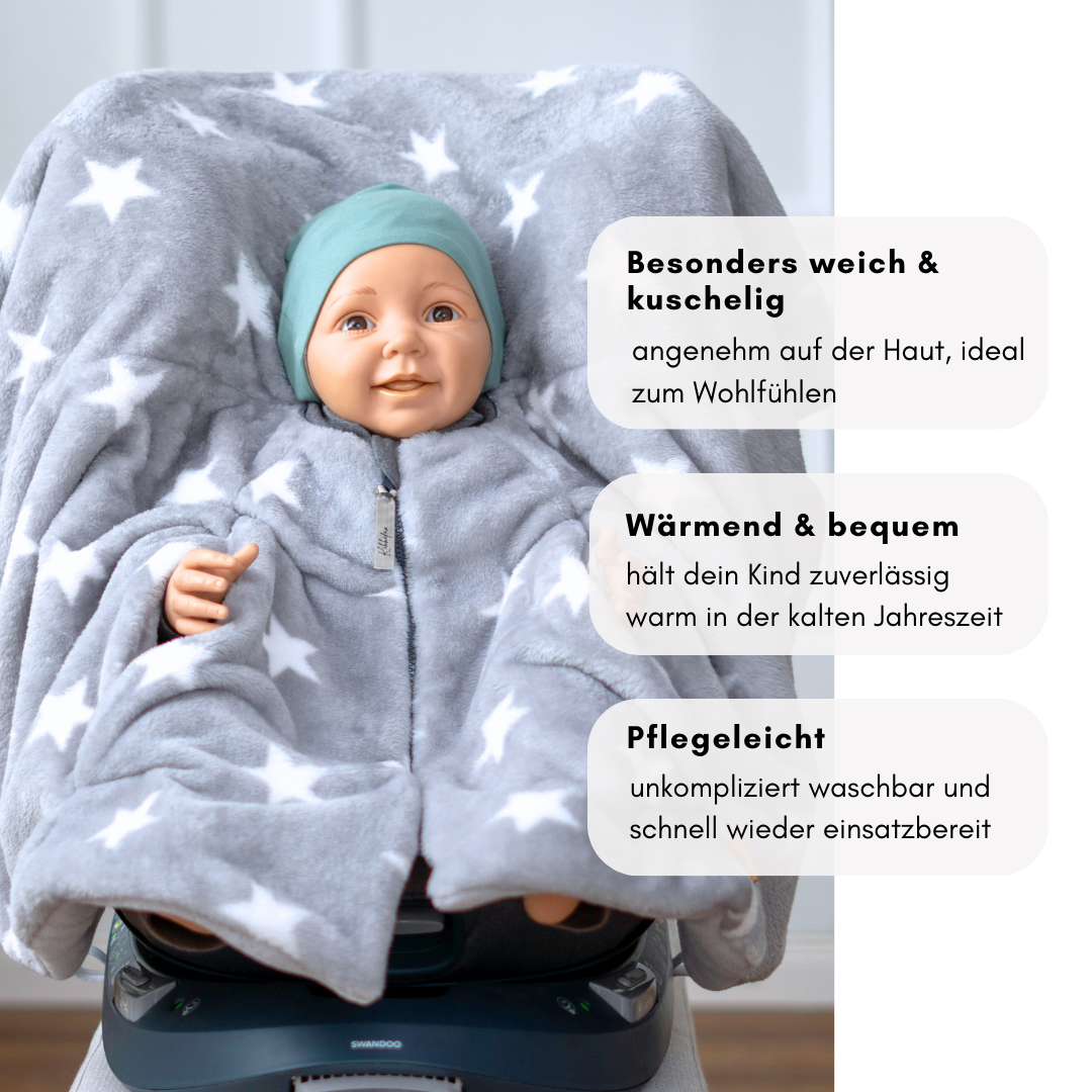 Kindersitzponcho "flauschige Sterne - grau "