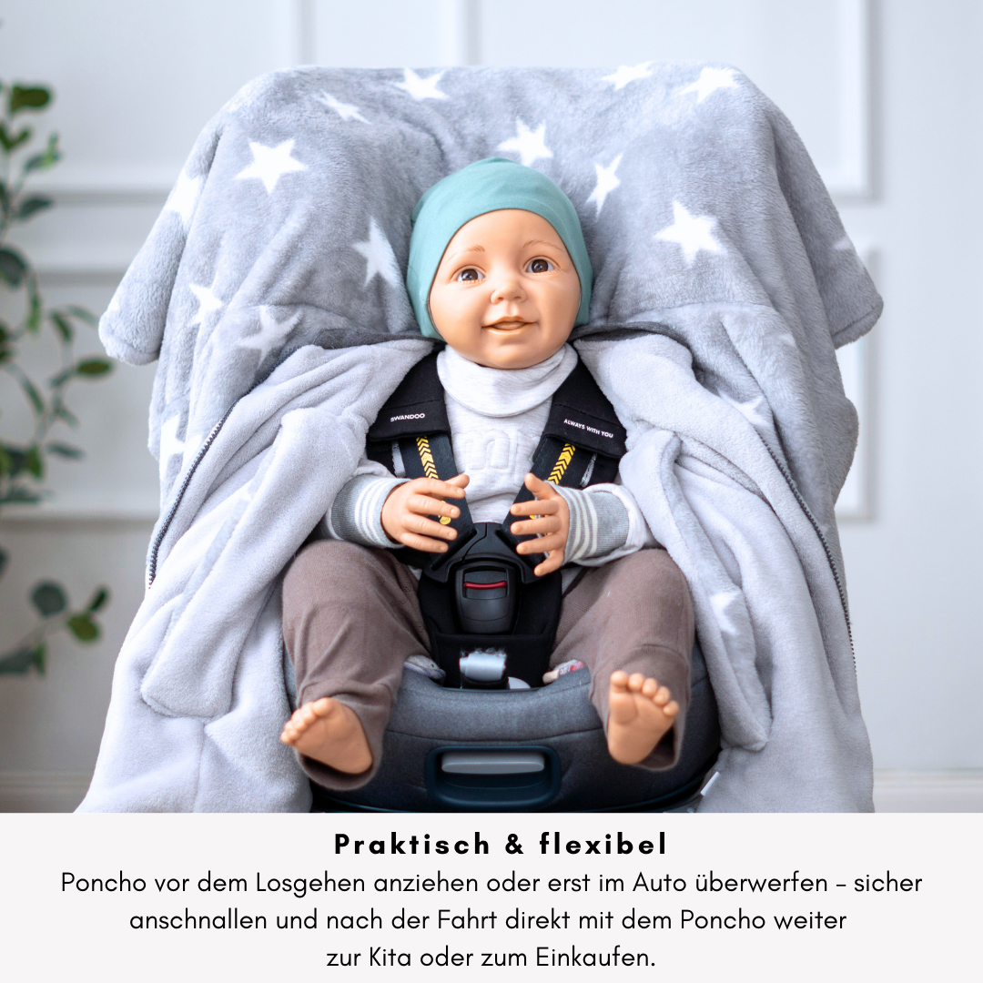 Kindersitzponcho "flauschige Sterne - grau "
