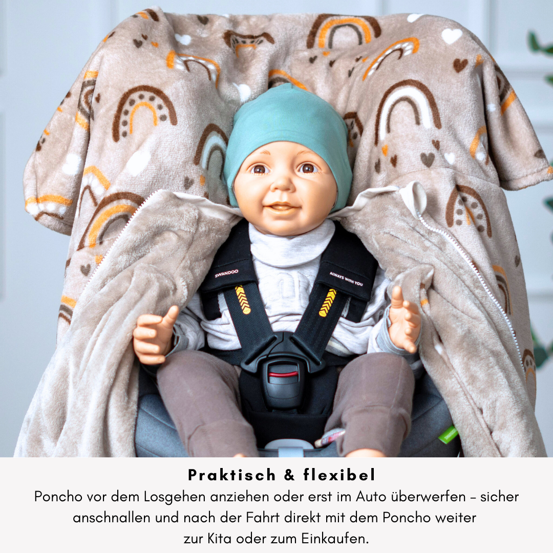 Kindersitzponcho "flauschiger Regenbogen"