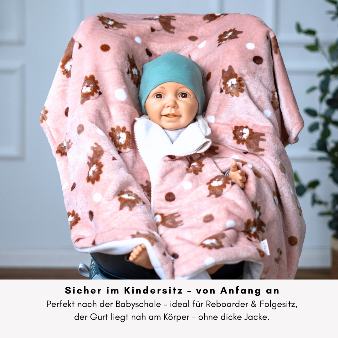 Kindersitzponcho "flauschiger Löwe rosé"