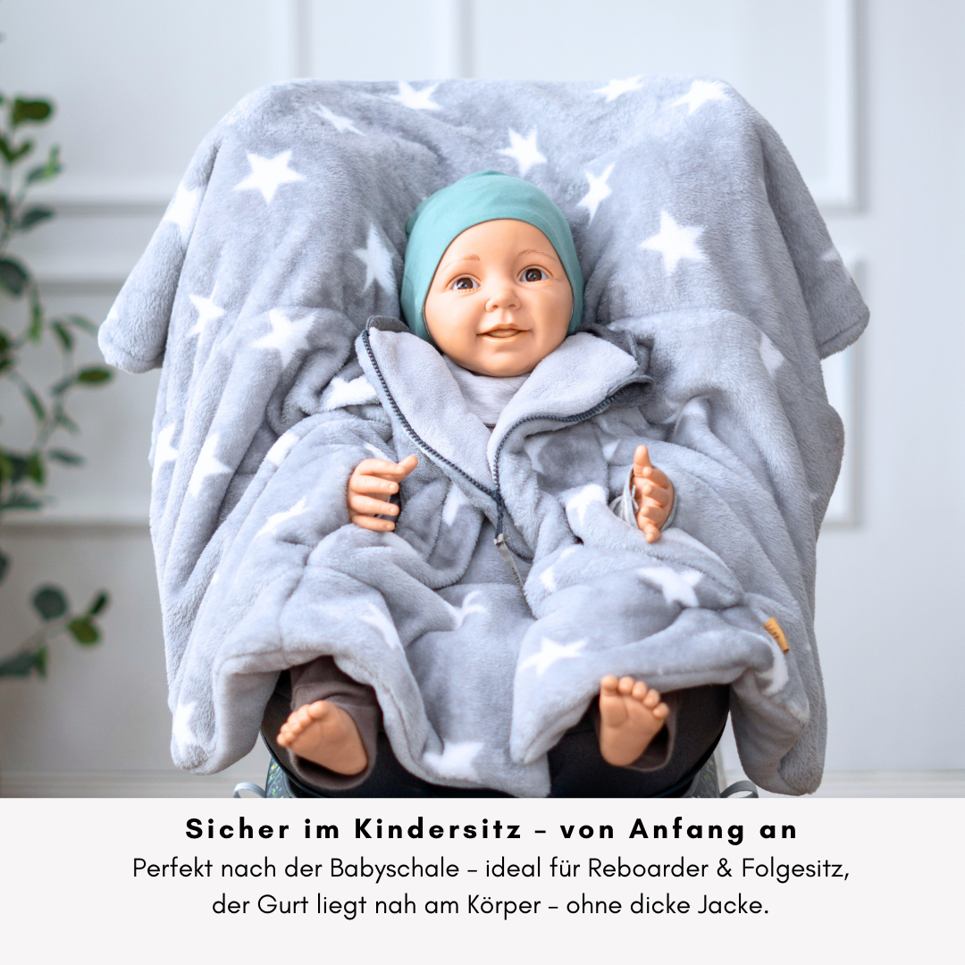Kindersitzponcho "flauschige Sterne - grau "