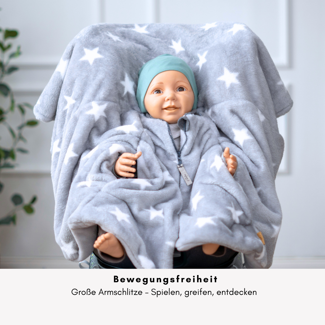 Kindersitzponcho "flauschige Sterne - grau "