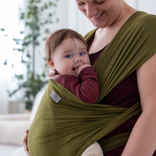 Elastisches Babytragetuch aus Bambus – perfekt ab Geburt, weich und sicher für Neugeborene und Frühchen - Olivgrün