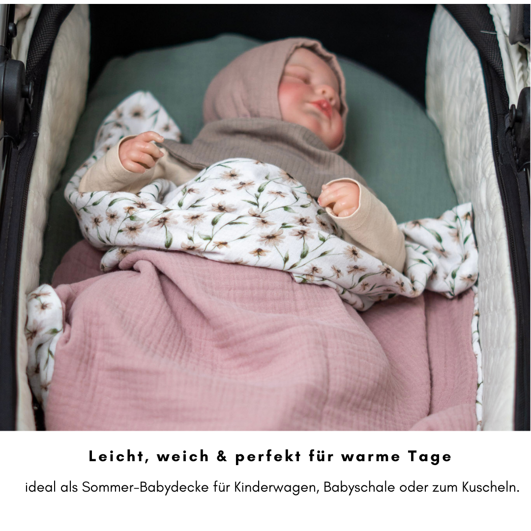 Musselin Babydecke - rosé 100×70 cm – Leicht, weich & perfekt für Frühling und Sommer