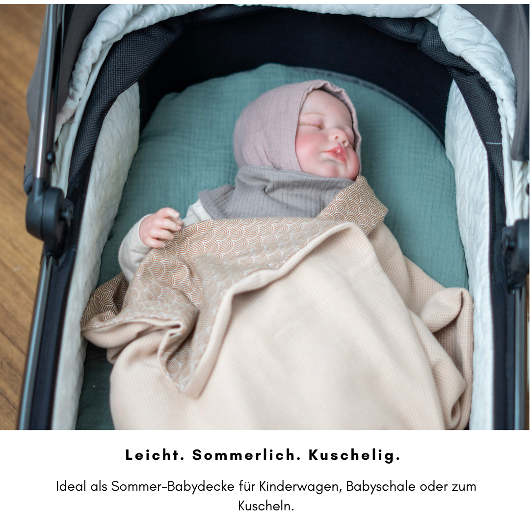 Babydecke Waffelpiqué & Jersey - beige 100×70 cm – Sommerdecke für Kinderwagen, Babyschale & Zuhause