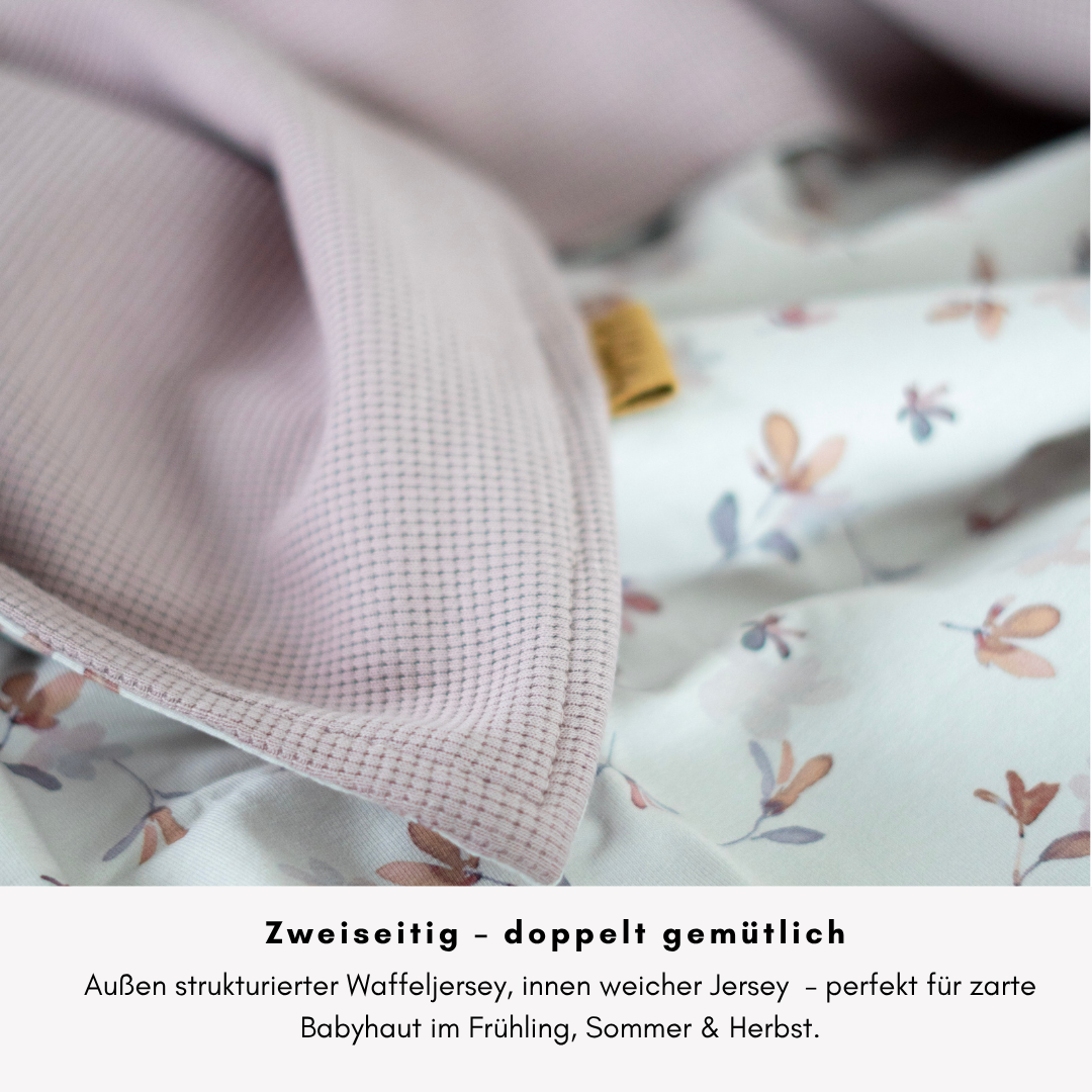Babydecke Waffeljersey & Jersey - rosa 100×70 cm – Sommerdecke für Kinderwagen, Babyschale & Zuhause