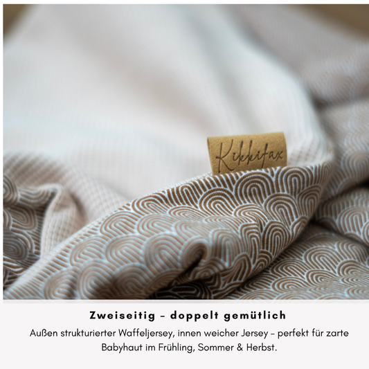 Babydecke Waffeljersey & Jersey - beige 100×70 cm – Sommerdecke für Kinderwagen, Babyschale & Zuhause