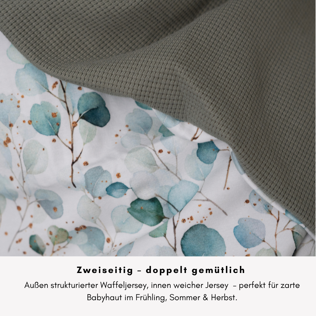 Babydecke Waffeljersey & Jersey - Eukalyptus 100×70 cm – Sommerdecke für Kinderwagen, Babyschale & Zuhause
