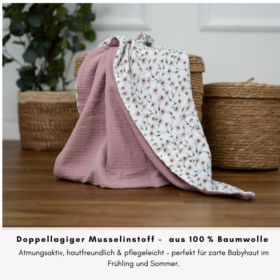 Musselin Babydecke - rosé 100×70 cm – Leicht, weich & perfekt für Frühling und Sommer