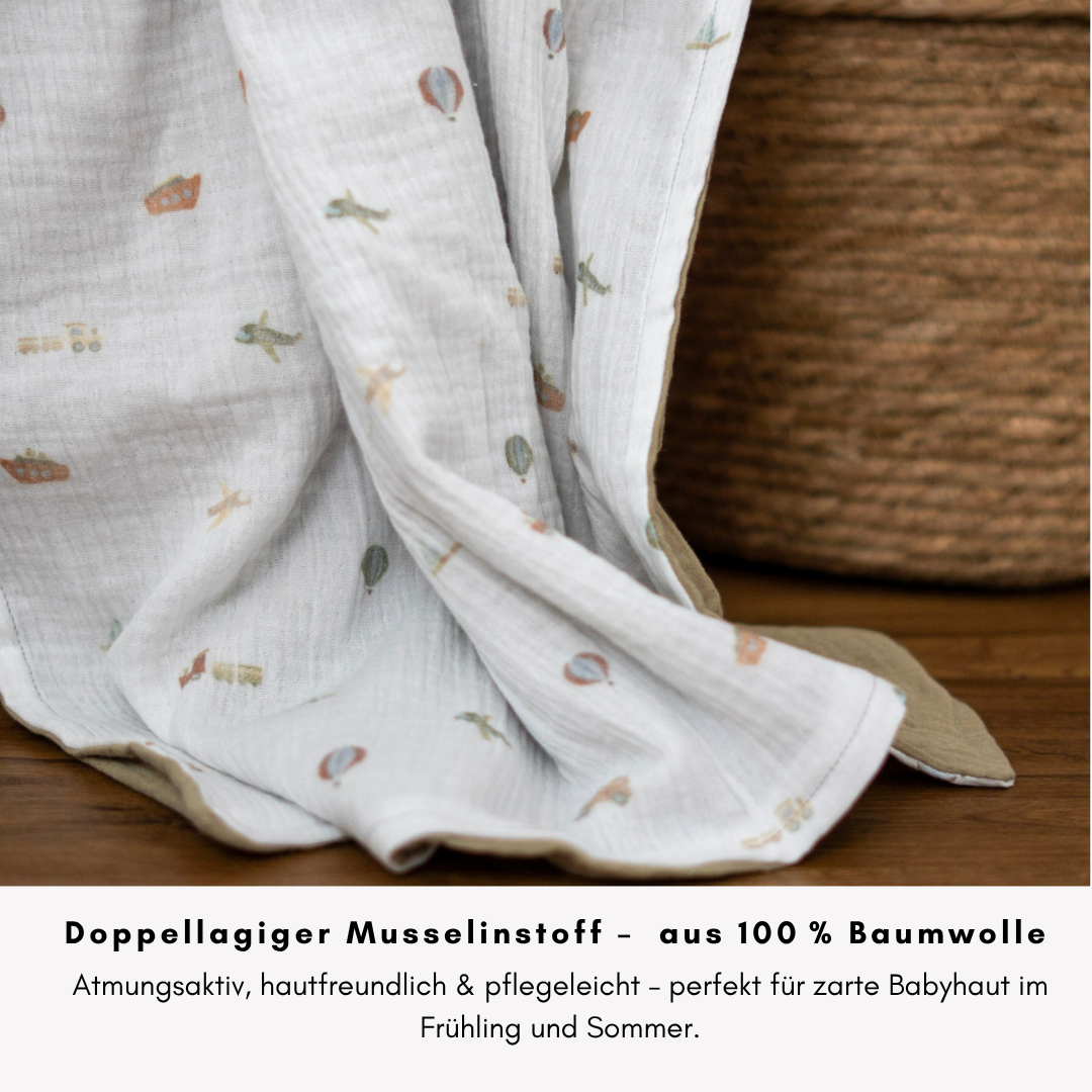 Musselin Babydecke - olive 100×70 cm – Leicht, weich & perfekt für Frühling und Sommer