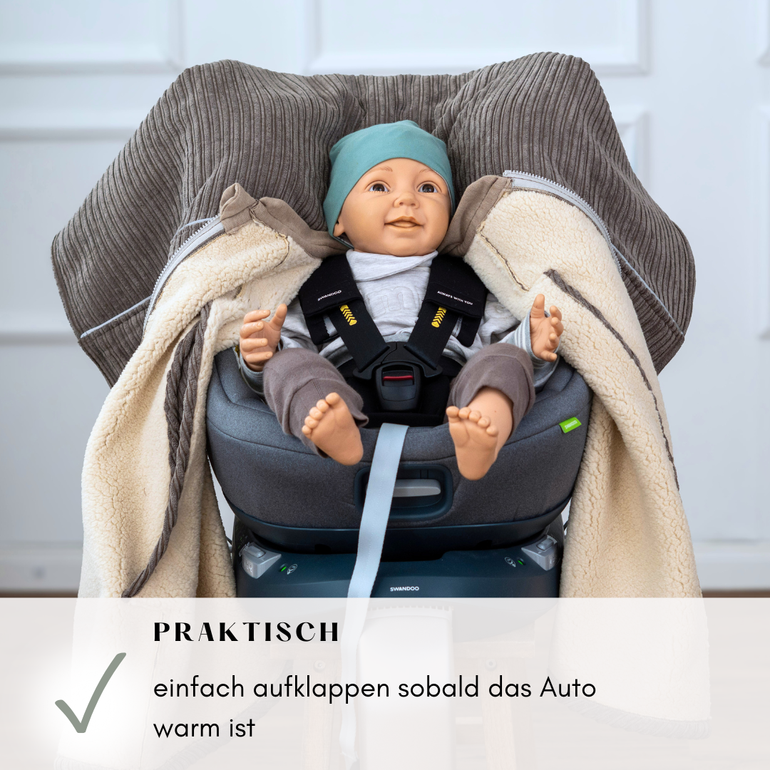 XL Kindersitzponcho Kuschel- Kord Brownie
