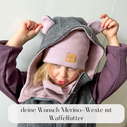 Individuelle Kinderweste aus Merinowolle – angenehm auf empfindlicher Haut, wärmend und leicht