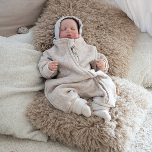 Wollfleece Overall für Babys – ideal für jede Jahreszeit, mit wählbarer Fütterung - Beige