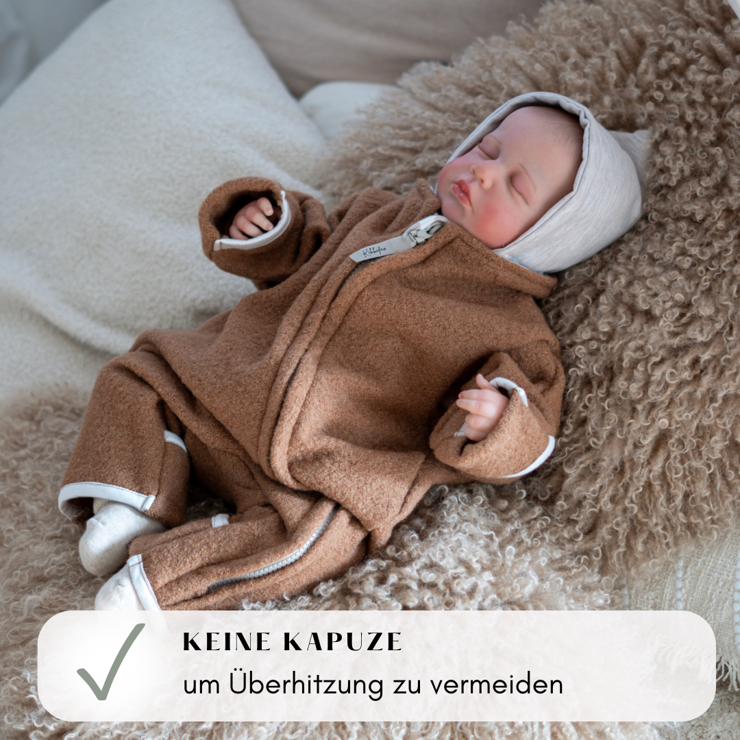 Baby-Wollwalk-Overall ohne Kapuze – ideal für Babyschale , Autositz & Alltag