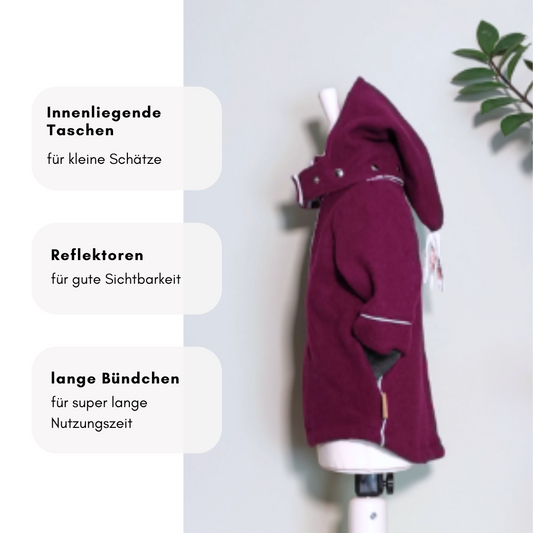 Wollwalk-Jacke für Kinder – abnehmbare Kapuze, reflektierend & temperaturregulierend