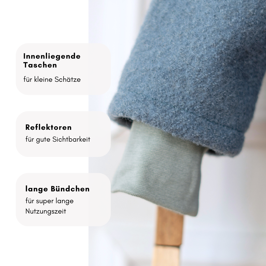 Wollwalk-Jacke mit Kapuzenohren – handgefertigt, mitwachsend & reflektierend