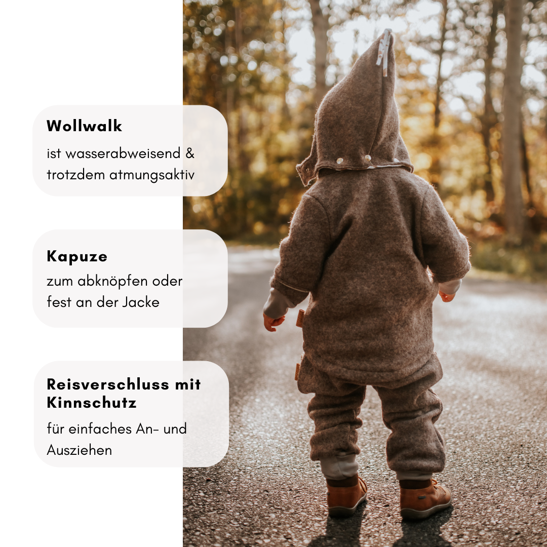 Wollwalk Jacke "Alex" Haselnuss mit Bio-Jersey Futter