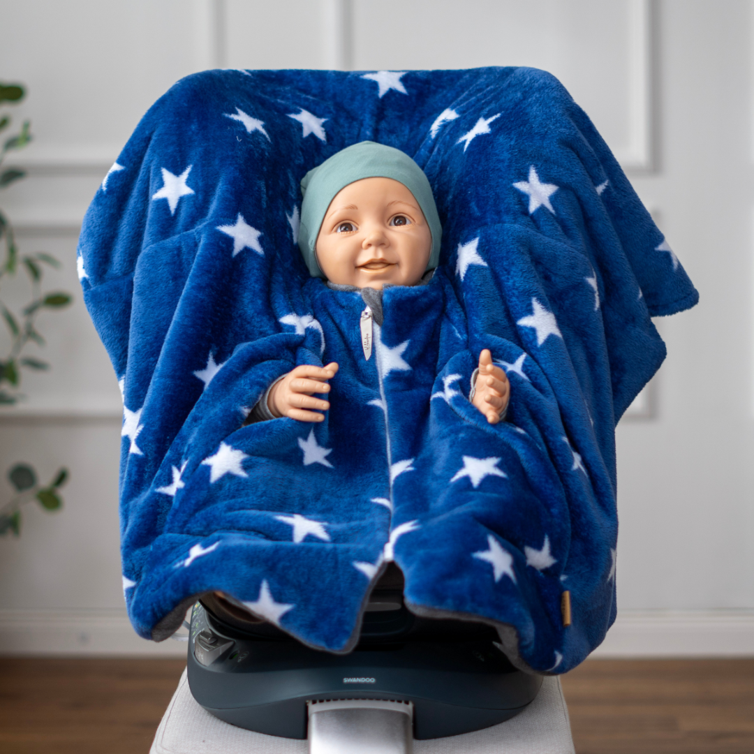 Kindersitzponcho "flauschige Sterne - blue "