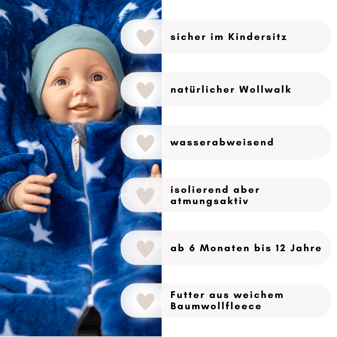 Kindersitzponcho "flauschige Sterne - blue "