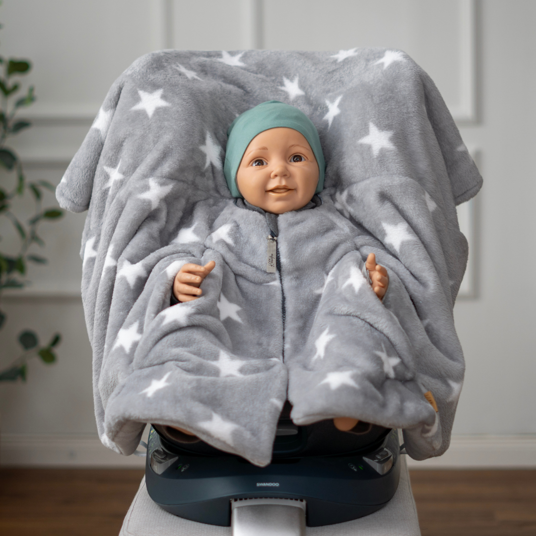 Kindersitzponcho "flauschige Sterne - grau "