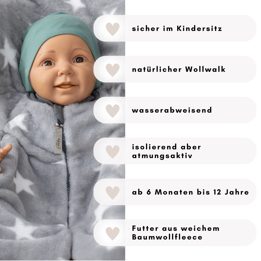 Kindersitzponcho "flauschige Sterne - grau "