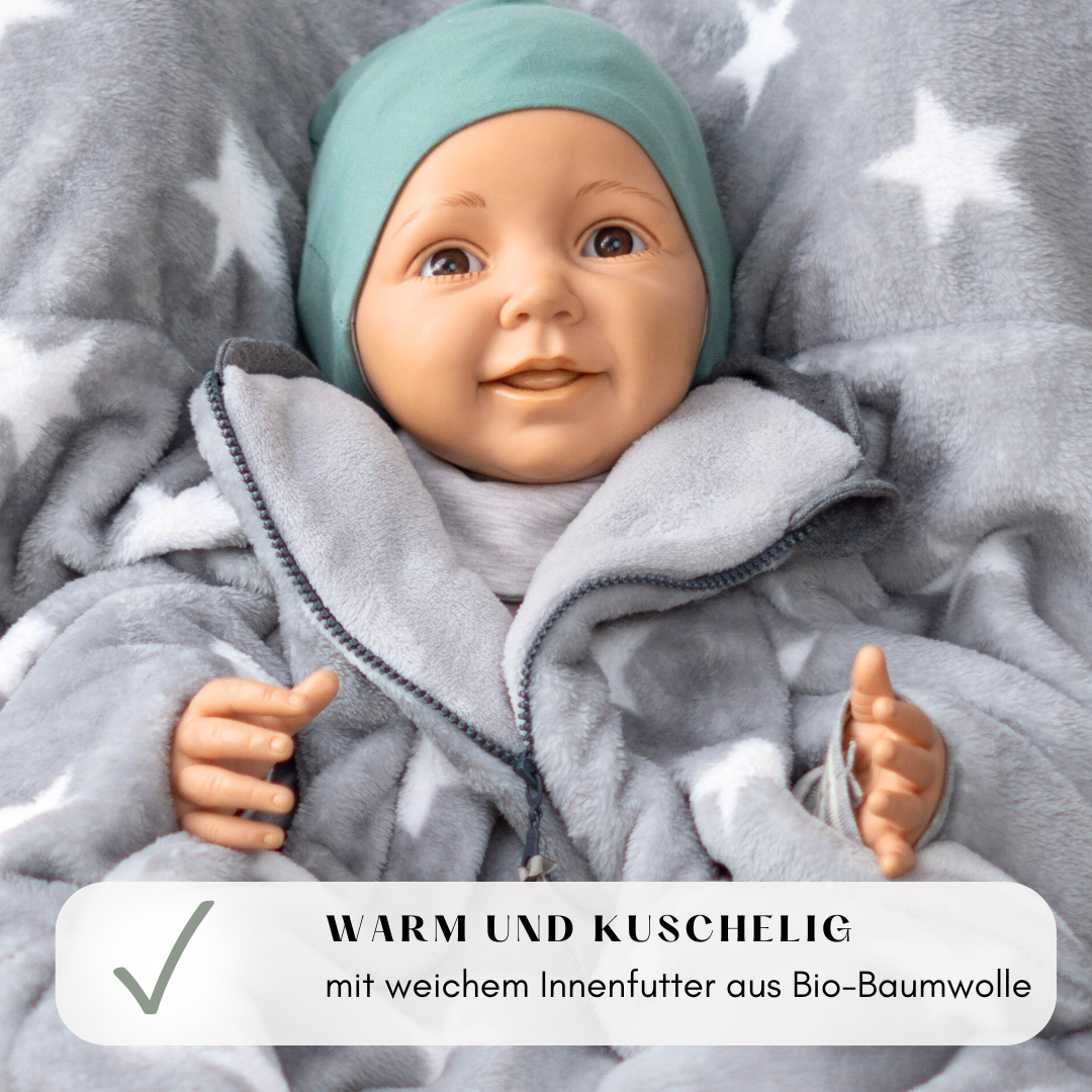 Kindersitzponcho "flauschige Sterne - grau "