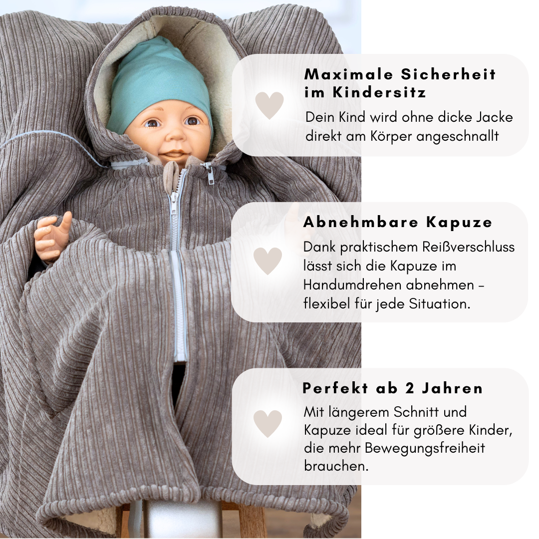 XL Kindersitzponcho Kuschel- Kord Brownie