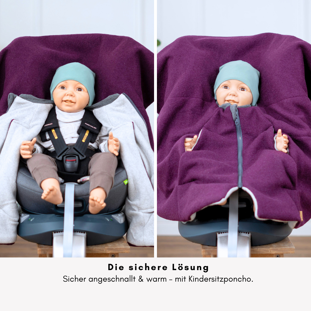 Kindersitzponcho Wollwalk "Aubergine"