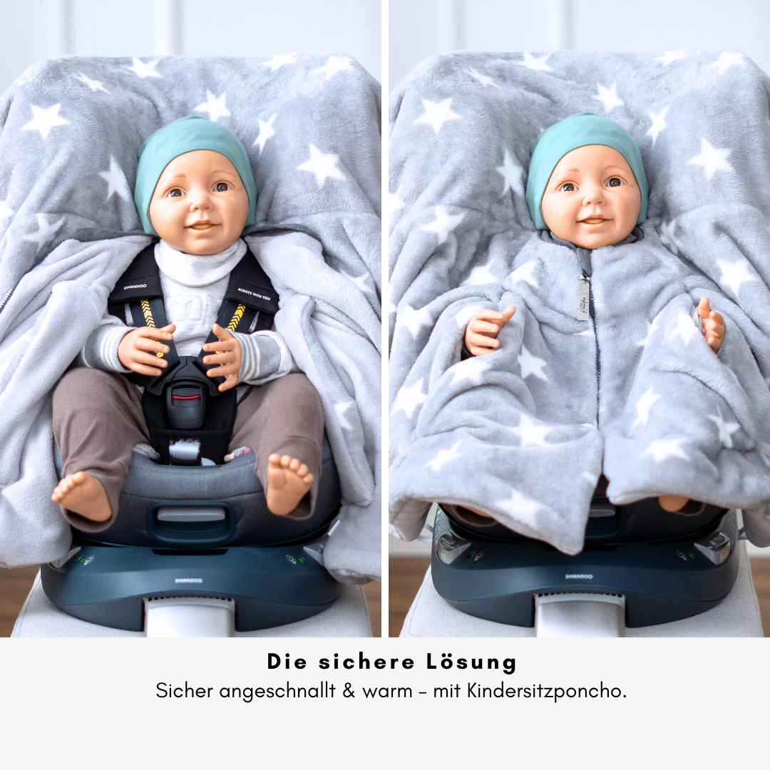 Kindersitzponcho "flauschige Sterne - grau "