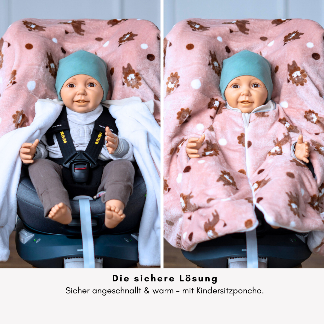 Kindersitzponcho "flauschiger Löwe rosé"