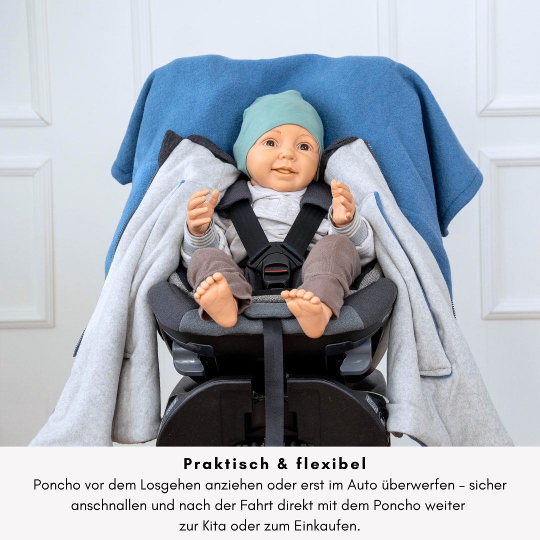 Kindersitzponcho Wollwalk "Atlantik Blue"