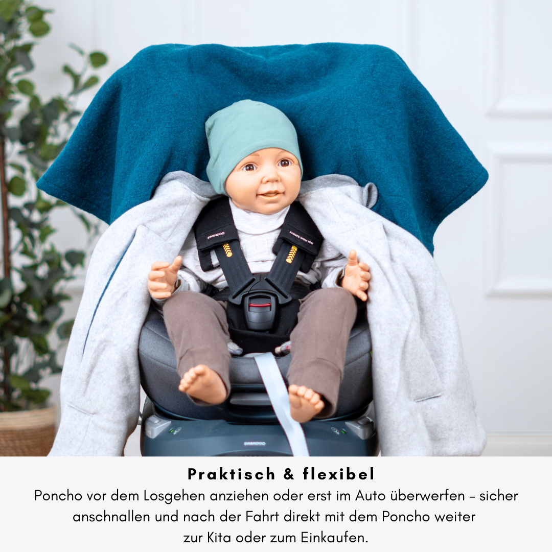 Kindersitzponcho Wollwalk "turquoise"