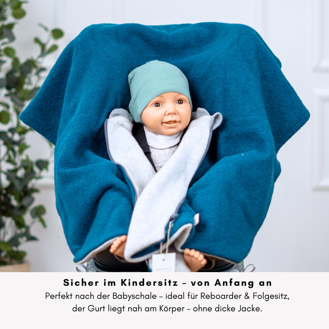 Kindersitzponcho Wollwalk "turquoise"