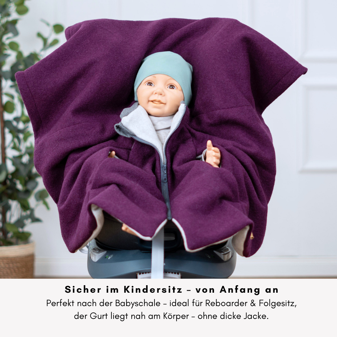 Kindersitzponcho Wollwalk "Aubergine"