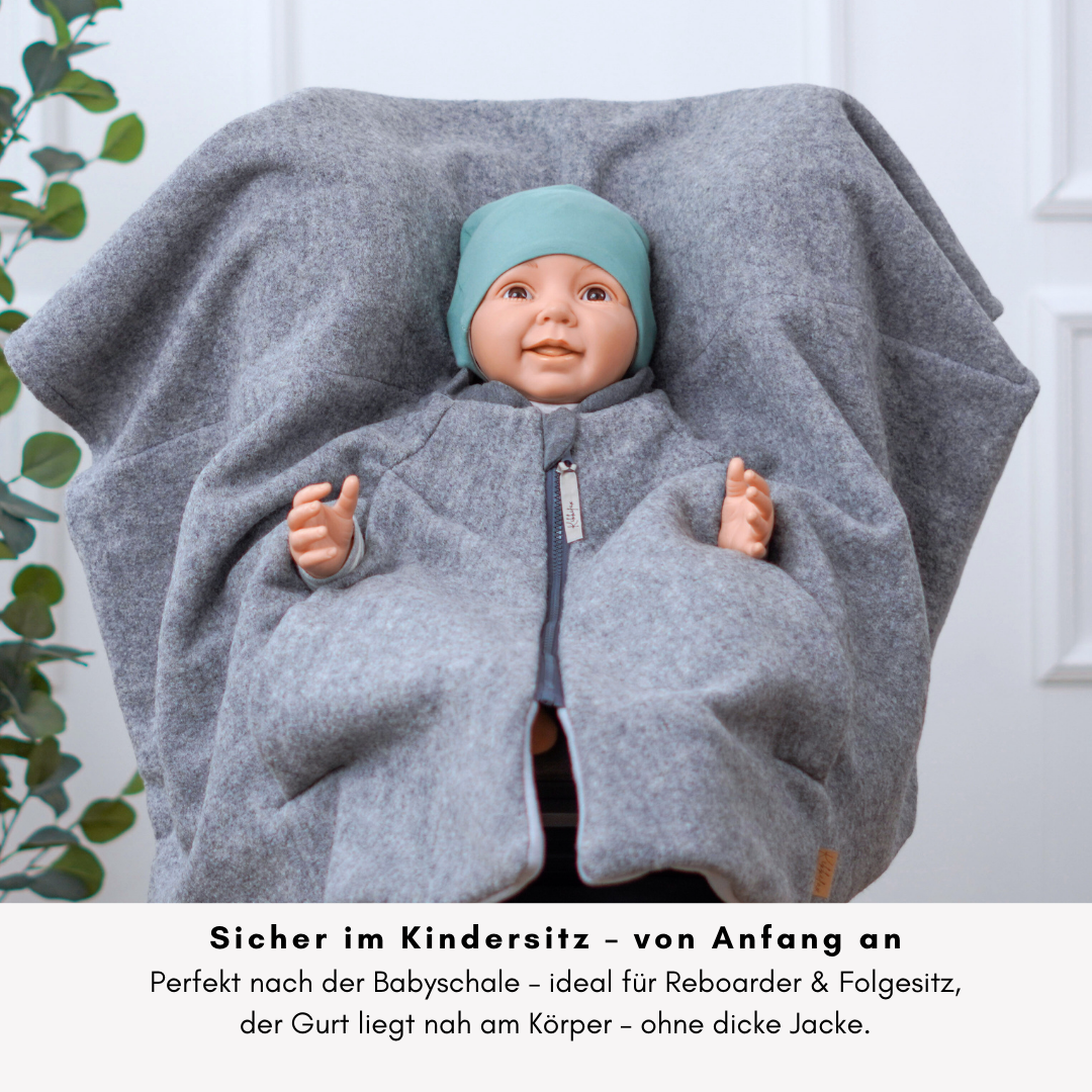 Kindersitzponcho Wollwalk "Pure Grey"
