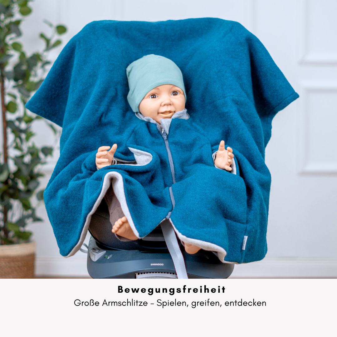Kindersitzponcho Wollwalk "turquoise"