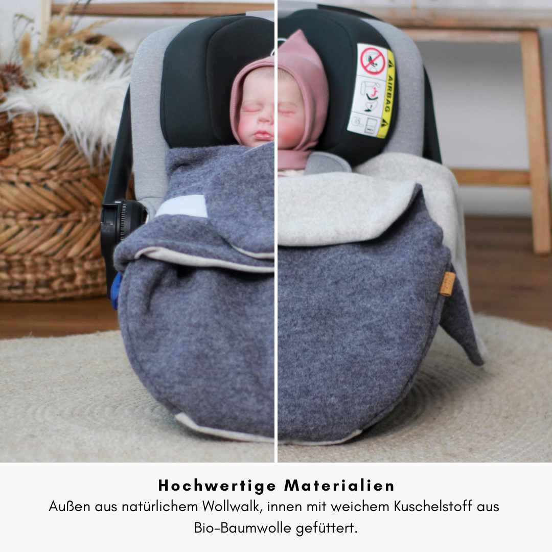 Einschlagdecke Babyschale mit Gurtführung und weichem Futter
