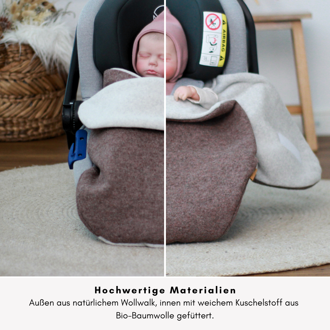Einschlagdecke Babyschale Winter – mit Baby in Babyschale im Alltag